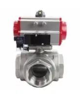 Кран шаровой DN.ru BV3232P(4pc)-SP-3WL-T-ISO-H Ду15 Ру63, стандартнопроходной, четырехсоставной, корпус - нержавеющая сталь 316, уплотнение - PTFE, внутренняя резьба, с пневмоприводом PA-DA-052 двойного действия, пневмораспределителем 4V320-08 AC220V