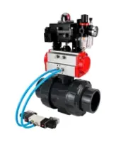 Кран шаровой DN.ru BV4242E-FP-GRM-ISO Дн50 Ру10 полнопроходной, корпус - НПВХ, шар - НПВХ, уплотнение - EPDM, с пневмоприводом PA-DA-052, пневмораспределителем 4V320-10 AC220V, БКВ APL-410N EX и БПВ AFC2000