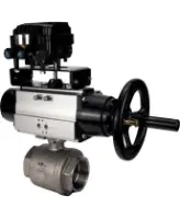 Кран шаровой DN.ru BV3232P(2pc)-FP-T-ISO-H Ду100 Ру40 полнопроходной двухходовой, нерж. сталь SS316, внутренняя резьба, PTFE, с пневмоприводом PA-DA-105-1 двойного действия и с электропневматич. поворотным позиционером YT-1000RSN без обратной связи