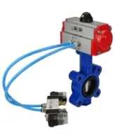 Затвор дисковый поворотный DN.ru WBV1616E-2W-Fb-H Ду50 Ру16 LUG корпус - чугун QT450, диск - чугун QT450, уплотнение - EPDM, с пневмоприводом DN.ru PA-DA-065 и пневмораспределителем 4V320-08 AC220V