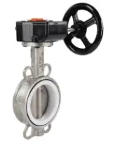 Затвор дисковый поворотный DN.ru 316L-316L-PTFE Ду100 Ру16 межфланцевый, корпус - нержавеющая сталь 316L, диск - нержавеющая сталь 316L, уплотнение - PTFE, с редуктором Pro-Gear X-21-W-200