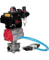 Кран шаровой DN.ru BV3232P(3pc)-FP-W-ISO-H Ду65 Ру25 полнопроходной под приварку, корпус - нержавеющая сталь 316, уплотнение - PTFE, с пневмоприводом PA-SA-130, пневмораспределителем 4V320-08 AC220V, БКВ APL-410N EX и БПВ AFC2000