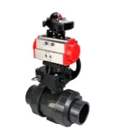 Кран шаровой DN.ru BV4242E-FP-GRM-ISO Дн50 Ру10 полнопроходной, корпус - НПВХ, шар - НПВХ, уплотнение - EPDM, с пневмоприводом PA-DA-052, ручным дублером MON1-250-T26-ISO и БКВ APL-210N