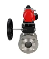 Кран шаровой DN.ru BV3232P(2pc)-FP-F-ISO-H Ду50 Ру40 полнопроходной двухходовой, нержавеющая сталь 316, фланцевый, уплотнение - PTFE, с пневмоприводом PA-DA-083, ручным дублером MON2-450-T28-ISO и пневмораспределителем 4M310-08 AC220V0