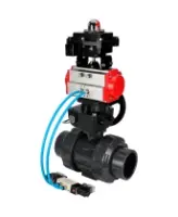 Кран шаровой DN.ru BV4242E-FP-GRM-ISO Дн50 Ру10 полнопроходной, корпус - НПВХ, шар - НПВХ, уплотнение - EPDM, с пневмоприводом PA-DA-052, пневмораспределителем 4V320-10 AC220V, ручным дублером MON1-250-T26-ISO и БКВ APL-410N EX