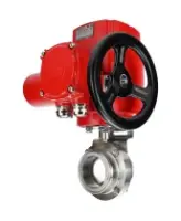 Затвор дисковый поворотный DN.ru WBV3131E-2W-C-H Ду50 Ру10 кламповый, корпус - пищевая нержавеющая сталь 304, уплотнение - EPDM, с электроприводом QT-EX-005M-O2-220VAC-У1 с моментной муфтой и штурвалом