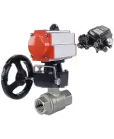 Кран шаровой DN.ru BV3232P(2pc)-FP-T-ISO-H Ду100 Ру40 полнопроходной, внутренняя резьба, нержавеющая сталь 316, уплотнение - PTFE, с пн.приводом PA-DA-083, ручным дублером MON2-450-T28-ISO, электропневматическим позиционером YT-1000RSN без обратной связи