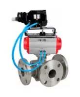 Кран шаровой DN.ru BV3232P(2pc)-FP-3WL-F-ISO-H Ду80 Ру16 HYMT, трехходовой L-тип, полнопроходной, фланцевый, корпус - нержавеющая сталь SS316, с пневмоприводом PA-DA-105 и пневмопозиционером YT-1000RSN без обратной связи