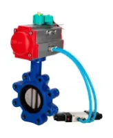 Затвор дисковый поворотный DN.ru WBV1631E-2W-Fb-H Ду100 Ру16 LUG, корпус - чугун QT450, диск - нержавеющая сталь 304, уплотнение - EPDM, с пневмоприводом PA-DA-083, пневмораспределителем 4M320-08 AC220V и магнитным переключателем ALS200D