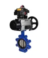 Затвор дисковый поворотный DN.ru WBV1616E-2W-Fb-H Ду125 Ру16 LUG корпус - чугун QT450, диск - чугун QT450, уплотнение - EPDM, с пневмоприводом DN.ru PA-DA-105-1, пневмораспределителем 4M310-08 AC220V и БКВ APL-410N EX