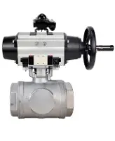 Кран шаровой DN.ru BV3232P(4pc)-SP-3WL-T-ISO-H WDVF Ду65 Ру40 стандартнопроходной, 3-ходовой L-тип, внутренняя резьба, нержавеющая сталь AISI 316, PTFE, с пневмоприводом PA-DA-105-1, пневмораспределителем 4M320-08 AC220V и БКВ APL-210N