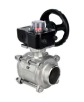 Кран шаровой DN.ru BV3232P(3pc)-FP-W-ISO-H Ду25 Ру63 полнопроходной двухходовой, нержавеющая сталь SS316, под приварку, уплотнение - PTFE, с ISO фланцем и редуктором DN.ru HGB RQN1-180Z с индикатором положения
