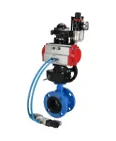 Затвор дисковый поворотный DN.ru WBV1313E-2W-F-H Ду100 Ру16 фланцевый, корпус - чугун GGG40, диск - чугун GGG40, EPDM, с пневмоприводом DN.ru PA-DA-105, пневмораспределителем 4V320-08 AC220V, БКВ APL-210N, ручным дублером MON1-250-T26-ISO и БПВ AFC2000