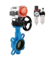 Затвор дисковый поворотный DN.ru WBV1132N-2W-Fb-H Ду125 Ру16, корпус - чугун GG25, диск - нержавеющая сталь 316L, NBR, с пневмоприводом DN.ru PA-DA-105, с пневмораспределителем 4V320-08 AC220V, с ручным дублером MON3-700-T38-ISO, с БПВ AFC2000