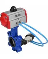 Затвор дисковый поворотный DN.ru WBV1631E-2W-Fb-H Ду100 Ру16 LUG корпус - чугун QT450, диск - нержавеющая сталь 304, уплотнение - EPDM, с пневмоприводом DN.ru PA-DA-083 и пневмораспределителем 4V320-08 AC220V