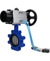 Затвор дисковый поворотный DN.ru WBV1631E-2W-Fb-H Ду125 Ру16 LUG корпус - чугун QT450, диск - нержавеющая сталь 304, уплотнение - EPDM, с пневмоприводом DN.ru PA-DA-105-1 и пневмораспределителем 4V320-08 AC220V