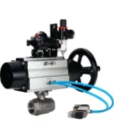 Кран шаровой DN.ru BV3232P(2pc)-FP-T-ISO-H Ду80 Ру40, полнопроходной, внутренняя резьба, нержавеющая сталь SS316, уплотнение - PTFE, с пневмоприводом PA-DA-105-1 двойного действия, с пневмораспределителем 4V320-08 AC220V, с БКВ APL-210N, с БПВ AFC2000