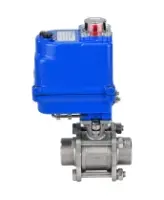 Кран шаровой DN.ru BV3232P(3pc)-FP-W-ISO-H WDVF Ду25 Ру63 полнопроходной, трехсоставной, корпус - нержавеющая сталь 316, уплотнение - PTFE, под приварку, с 1/4-оборотным электроприводом DN.ru QT-N-003EM-O1-12VDC-У1 blue