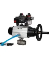 Кран шаровой DN.ru BV3232P(2pc)-FP-T-ISO-H Ду80 Ру40, полнопроходной, внутренняя резьба, нержавеющая сталь SS316, PTFE, с пневмоприводом PA-DA-105-1 двойного действия, с пневмораспределителем 4V320-08 AC220V, с БКВ APL-410N EX, с БПВ AFC2000