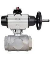 Кран шаровой DN.ru BV3232P(4pc)-SP-3WL-T-ISO-H WDVF Ду65 Ру40 стандартнопроходной, 3-ходовой L-тип, внутренняя резьба, корпус - нержавеющая сталь AISI 316, уплотнение - PTFE, с пневмоприводом PA-DA-105-1 и БКВ APL-410N EX