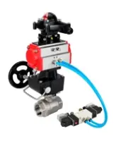 Кран шаровой DN.ru BV3232P(2pc)-FP-T-ISO-H Ду100 Ру40 полнопроходной, внутренняя резьба, нержавеющая сталь 316, уплотнение - PTFE, с пневмоприводом PA-DA-083, пневмораспределителем 4V320-08 AC220V, БКВ APL-210N, ручным дублером MON2-450-T28-ISO