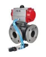 Кран шаровой DN.ru BV3232P(4pc)-FP-3WL-F Ду65 Ру16 полнопроходной трехходовой, фланцевый, корпус - нержавеющая сталь SS316, с пневмоприводом DN.ru PA-DA-083 двойного действия и пневмораспределителем 4V320-08 AC220V