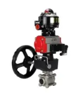 Кран шаровой DN.ru BV3232P(3pc)-FP-W-ISO-H Ду65 Ру25 под приварку, полнопроходной, корпус - нерж.сталь SS316, уплотнение - PTFE, с пн.приводом DN.ru PA-DA-083 пн.распределителем 4M310-08 AC220V редуктором MON2-450-T28-ISO БКВ APL-510N-EX