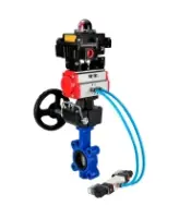 Затвор дисковый поворотный DN.ru WBV1631E-2W-Fb-H Ду125 Ру16 LUG корпус - чугун QT450, диск - нержавеющая сталь 304, EPDM, с пневмоприводом DN.ru PA-DA-105, пневмораспределителем 4V320-08 AC220V, БКВ APL-410N EX и редуктором MON3-700-T38-ISO