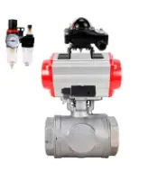 Кран шаровой DN.ru BV3232P(4pc)-SP-3WL-T-ISO-H WDVF Ду40 Ру63 стандартнопроходной, 3-ходовой L-тип, внутренняя резьба, нержавеющая сталь AISI 316, PTFE, с пневмоприводом PA-SA-130, пневмораспределителем 4M310-08 AC220V, БКВ APL-210N и БПВ AFC2000