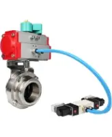 Затвор дисковый поворотный DN.ru WBV3131S-2W-T-H Ду40 Ру10 резьбовой, корпус - пищевая нержавеющая сталь 304, уплотнение - Silicon, с пневмоприводом PA-SA-065, пневмораспределителем 4V320-08 AC220V и магнитным переключателем ALS200D