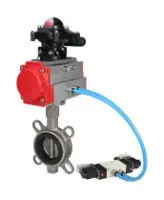 Затвор дисковый поворотный DN.ru WBV3131N-2W-Fb-H Ду65 Ру16, корпус - нержавеющая сталь 304, диск - нержавеющая сталь 304, уплотнение - NBR, с пневмоприводом DN.ru PA-SA-105, пневмораспределителем DN.ru 4V320-08 AC220V и БКВ DN.ru APL-210N