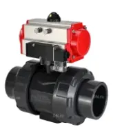Кран шаровой DN.ru BV4242E-FP-GRM-ISO Дн50 Ру10 полнопроходной, корпус - НПВХ, шар - НПВХ, уплотнение - EPDM, с пневмоприводом PA-SA-065 и пневмораспределителем 4M310-08 AC220V