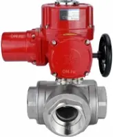 Кран шаровой DN.ru BV3232P(4pc)-SP-3WL-T-ISO-H Ду100 Ру40 стандартнопроходной трехходовой L-тип, нержавеющая сталь SS316, внутренняя резьба, уплотнение - PTFE, с 1/4-оборотным электроприводом DN.ru QT-EX-010M-O2-380VAC-У1