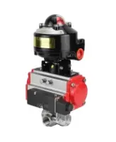 Кран шаровой DN.ru BV3232P(4pc)-SP-3WL-T-ISO-H 1/2″ Ду15 Ру63 стандартнопроходной трехходовой L-тип, нержавеющая сталь SS316, внутренняя резьба, уплотнение - PTFE, с пн.приводом DN.ru PA-DA-052 пн.распределителем 4M310-08 AC220V и БКВ APL-510N-EX