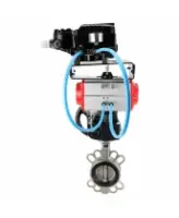 Затвор дисковый поворотный DN.ru WBV3232V-2W-Fb-H Ду80 Ру16, нерж.сталь 316L, нерж.сталь 316L, Viton, с пневмоприводом PA-DA-083, с ручным дублером MON2-450-T28-ISO и с электропневматическим поворотным позиционером YT-1000RSN без обратной связи