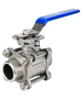Кран шаровой DN.ru BV3232P(3pc)-FP-W-ISO-H Ду15 Ру63 WDVF полнопроходной, трехсоставной, корпус - нержавеющая сталь 316, уплотнение - PTFE, под приварку, с рукояткой, ISO-фланцем