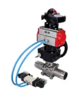 Кран шаровой DN.ru BV3131P(3pc)-FP-W-ISO-H LONG Ду10 Ру63 полнопроходной, корпус - нерж.сталь 304, уплотнение - PTFE, под приварку, с пневмоприводом PA-DA-052, пневмораспределителем 4M320-08 AC220V, БКВ APL-210N и ручным дублером MON1-250-T26-ISO