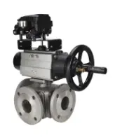 Кран шаровой DN.ru BV3232P(4pc)-FP-3WL-F Ду100 Ру16 полнопроходной трехходовой, фланцевый, корпус - нержавеющая сталь SS316, с пневмоприводом DN.ru PA-DA-105-1 двойного действия и пневмопозиционером YT-1000RSN без обратной связи