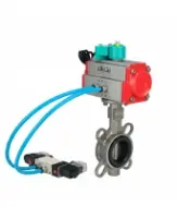 Затвор дисковый поворотный DN.ru WBV3232V-2W-Fb-H Ду50 Ру16, корпус - нержавеющая сталь 316L, диск - нержавеющая сталь 316L, уплотнение - VITON, с пневмоприводом PA-SA-083, пневмораспределителем 4V320-08 AC220V и магнитным переключателем ALS200D