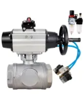 Кран шаровой DN.ru BV3232P(4pc)-SP-3WL-T-ISO-H WDVF Ду65 Ру40 стандартнопроходной, 3-ходовой L-тип, внутренняя резьба, нержавеющая сталь AISI 316, PTFE, с пневмоприводом PA-DA-105-1, пневмораспределителем 4V320-10 AC220V, БКВ APL-410N EX и БПВ AFC2000