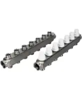 Коллекторная группа DN.ru GC3-31-7 1″ Ду25 Ру10 отводов — 7, в сборе с терморегулирующими клапанами и запорно-балансировочными клапанами, без переходников, корпус - нержавеющая сталь AISI 304