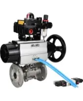 Кран шаровой DN.ru BV3131P(3pc)-FP-F-ISO-H Ду100 Ру16 полнопроходной трехсоставной, фланцевый, нержавеющая сталь 304, PTFE, 22х22, F10, WDVF, с пневмоприводом PA-DA-105-1, пневмораспределителем 4V320-08 AC220V, БКВ APL-410N EX и БПВ AFC2000