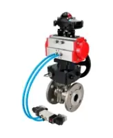 Кран шаровой DN.ru BV3232P(2pc)-FP-F-ISO-H Ду80 Ру16, полнопроходной фланцевый, нержавеющая сталь SS316, PTFE, с пневмоприводом PA-DA-083 двойного действия, пневмораспределителем 4V320-08 AC220V, БКВ APL-210N, ручным дублером MON2-450-T28-ISO