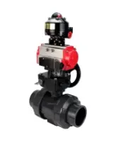 Кран шаровой DN.ru BV4242E-FP-GRM-ISO Дн50 Ру10 полнопроходной, корпус - НПВХ, шар - НПВХ, уплотнение - EPDM, с пневмоприводом PA-DA-052, пневмораспределителем 4M310-08 AC220V, ручным дублером MON1-250-T26-ISO и БКВ APL-510N EX