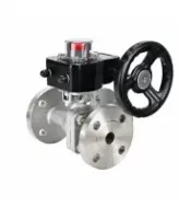 Кран шаровой DN.ru BV3232P(2pc)-FP-3WL-F-ISO-H Ду80 Ру16 HYMT, трехходовой L-тип, полнопроходной, фланцевый, корпус - нержавеющая сталь SS316, с редуктором HGB RQN2-320Z с визуальным указателем положения