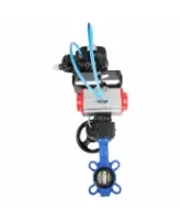 Затвор дисковый поворотный DN.ru WBV1132N-2W-Fb-H Ду125 Ру16, чугун GG25, нержавеющая сталь 316L, NBR, с пневмоприводом PA-DA-105, с ручным дублером MON3-700-T38-ISO и с электропневматическим поворотным позиционером YT-1000RSN с обратной связью