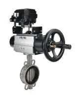 Затвор дисковый поворотный DN.ru WBV3232E-2W-Fb-H Ду150 Ру16, корпус - нержавеющая сталь 316L, диск - нержавеющая сталь 316L, уплотнение - EPDM, с пневмоприводом PA-DA-105-1 и с электропневматическим поворотным позиционером YT-1000RSN без обратной связи