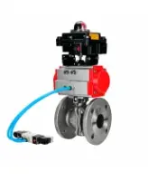 Кран шаровой DN.ru BV3232P(2pc)-FP-F-ISO-H WDVF Ду65 Ру16 полнопроходной, фланцевый, корпус - нержавеющая сталь 316, уплотнение - PTFE, с пневмоприводом PA-SA-130, пневмораспределителем 4V320-08 AC220V и БКВ APL-410N EX