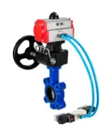 Затвор дисковый поворотный DN.ru WBV1631E-2W-Fb-H Ду125 Ру16 LUG корпус - чугун QT450, диск - нержавеющая сталь 304, уплотнение - EPDM, с пневмоприводом DN.ru PA-DA-105, пневмораспределителем 4V320-08 AC220V и редуктором MON3-700-T38-ISO