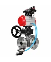 Кран шаровой DN.ru BV3232P(2pc)-FP-3WL-F-ISO-H Ду20 Ру16 HYMT, трехходовой L-тип, полнопроходной, фланцевый, нерж.сталь SS316, с пн.приводом PA-DA-052, пн.распределителем 4V320-08 AC220V, ручн.дублером MON1-250-T26-ISO, БКВ APL-210N и БПВ AFC2000